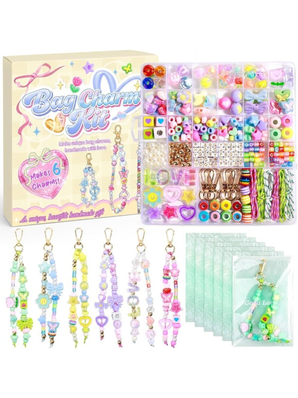 Colorful DIY Bag Charm Kit - 447 Pcs Beads for Keychains & Jewelry Crafts
